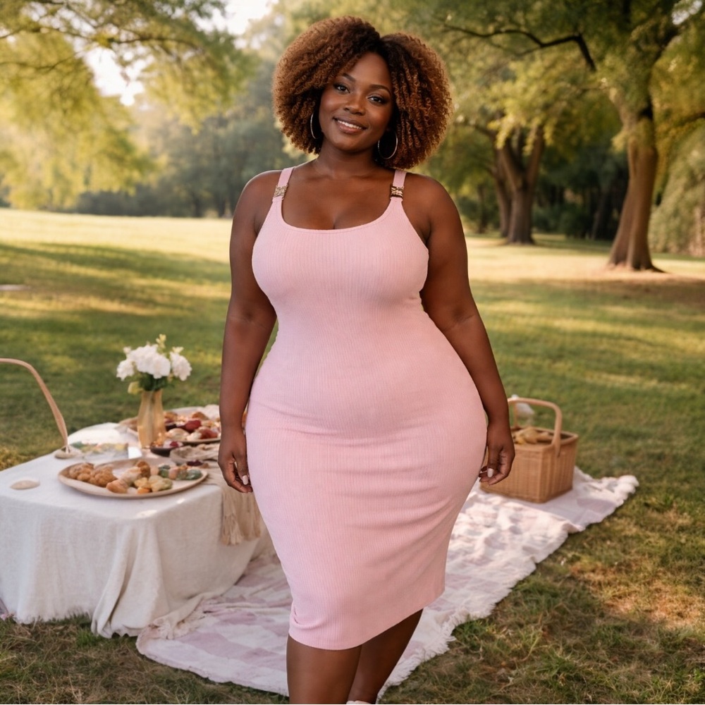 Michael Kors Pink Ribbed Midi Tank Dress - Picture 3 of 6